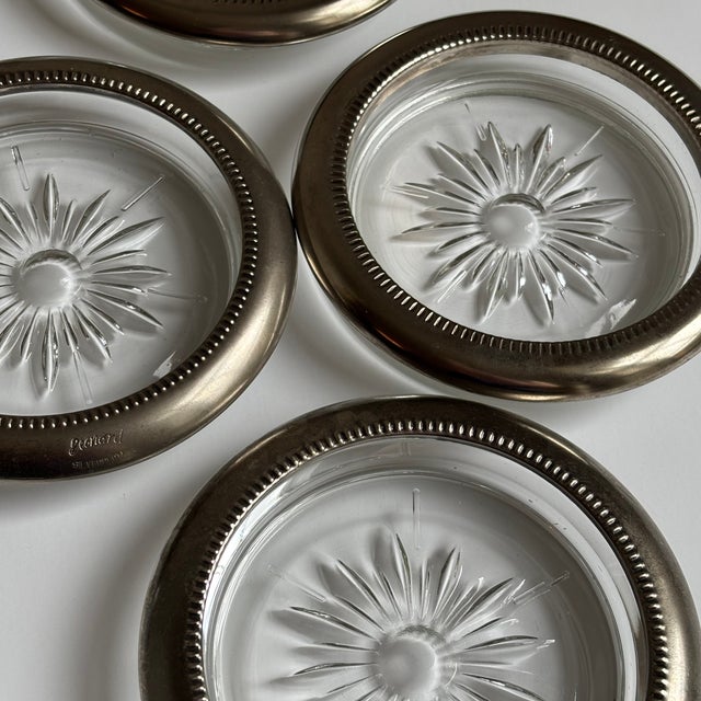 Metal 1970s Italian Silverplate & Crystal Starburst Coasters — Set of 6 For Sale - Image 7 of 12