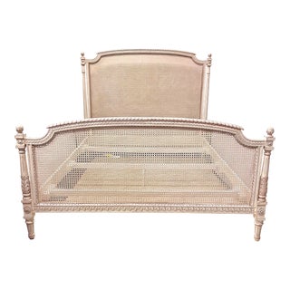 French Louis XVI Style Queen Size Bed With Cane Headboard Footboard For Sale