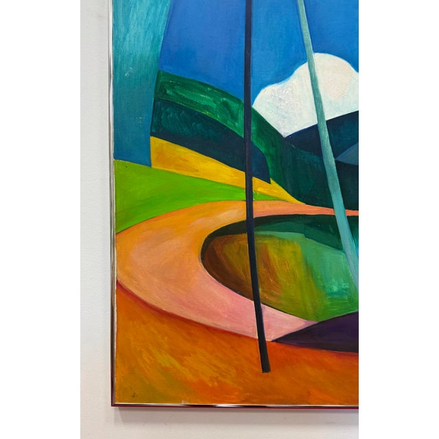 1978 Colorful Cubic Abstract Landscape Oil Painting on Canvas For Sale - Image 9 of 15