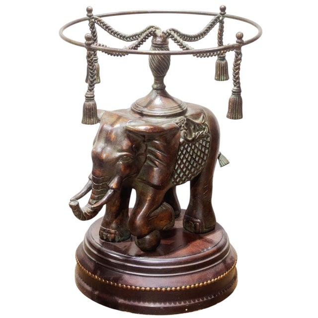 Vintage Bronze Elephant Pedestal Side Table Maitland-Smith Style Elevate your decor with this stunning vintage bronze...