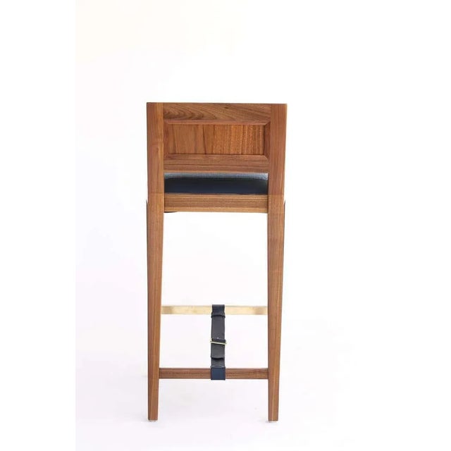 Counter Stool in Bleached Solid Walnut With Leather and Fabric Upholstered Seat For Sale - Image 10 of 12