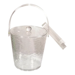 1980s Vintage Grainware Transparent Lucite Clear Acrylic Ice Bucket Lid Tongs