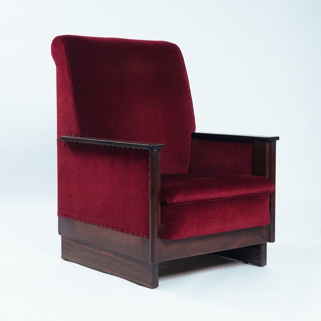 Vintage Dutch Art Deco Chairs in Red Velvet, 1920s, Set of 2 For Sale - Image 4 of 18