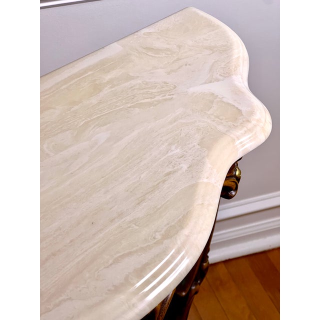 French Louis XV Style Console Table, Carved Walnut With Gilt, Marble Top, C. 1920 For Sale - Image 15 of 17
