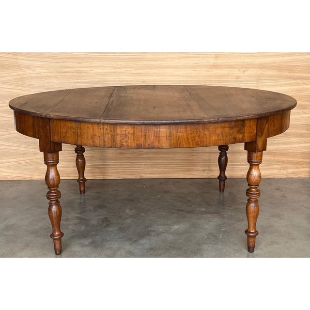 Late 19th Century French Solid Walnut Oval Center Table with Four Turned Legs For Sale - Image 12 of 18