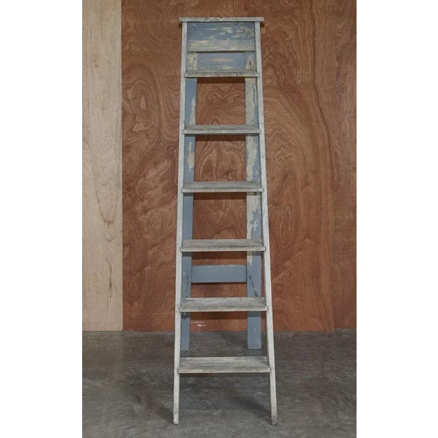 Vintage Aqua Blue Paint Pitch Pine Decorators Ladder, 1920s For Sale - Image 3 of 18