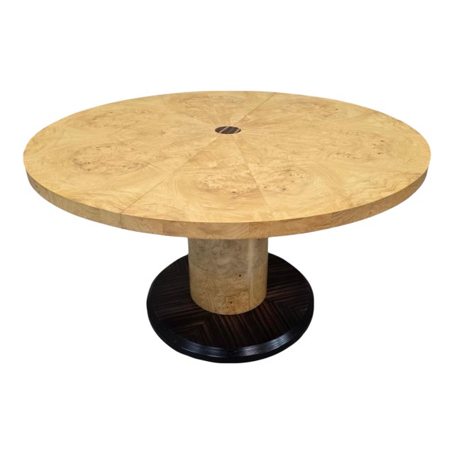 Mid 20th Century MCM Burl Pedestal Table With Macassar Ebony Base by Henredon For Sale