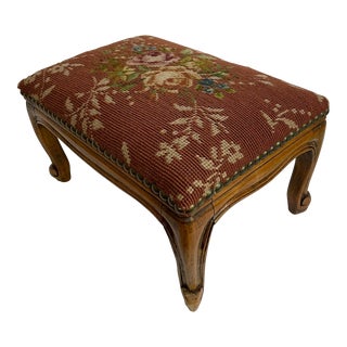 Vintage French Needlepoint Stool For Sale