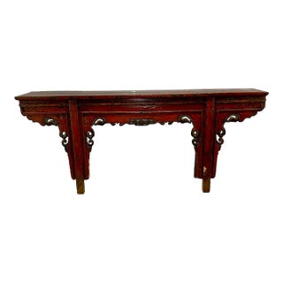 Late 19th Century Antique Shanxi Chinese Red Lacquered Alter Console Table 78" For Sale
