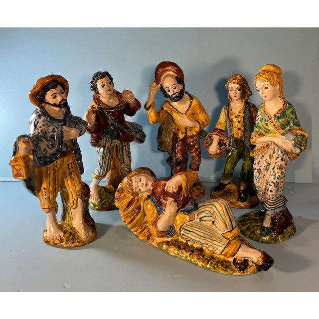 Gulino Caltagirone Sicily Majolica Figurine Set of 6 For Sale - Image 10 of 12