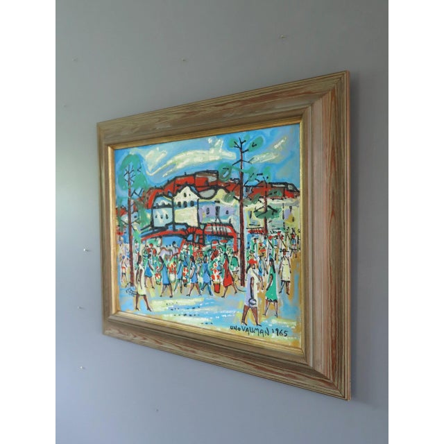 Mid 20th Century 1965 Mid-Century Modern 'The Joyful Passage' Vintage Original Swedish Street Scene Oil Painting, Framed For Sale - Image 5 of 13