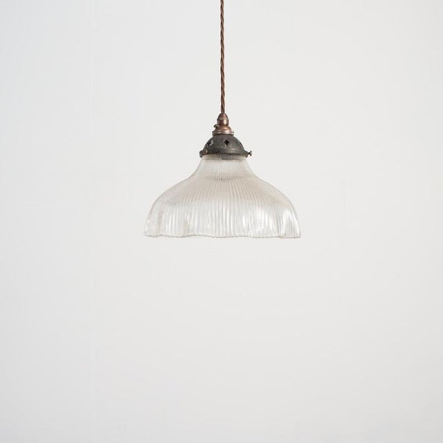 Antique Reclaimed Glass Pendant Light from Holophane, 1940s For Sale - Image 3 of 7