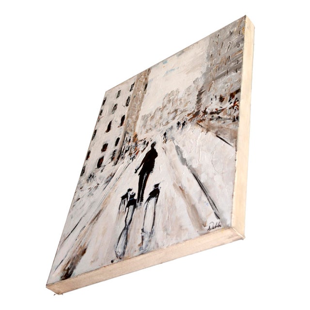 White Oil Painting Dog Walking in the City For Sale - Image 8 of 10