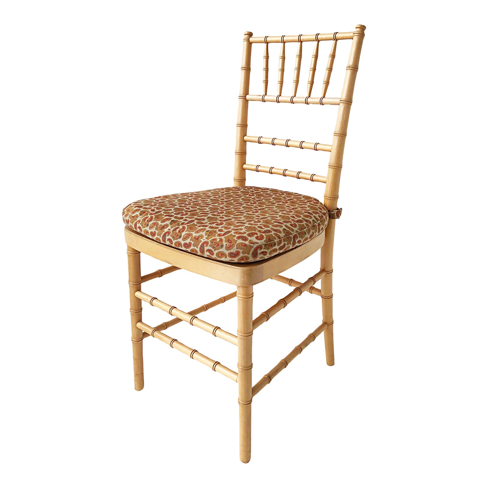 Faux Bamboo Chair W/ Loose Paisley Seat Cushion Chairish