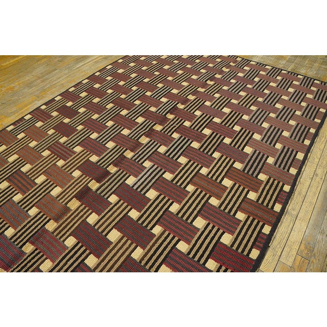 Mid 20th Century 1960s Brown Bastekweave Modern Vintage American Hooked Rug 6'2" X 8'8" Handknotted Wool Carpet For Sale - Image 5 of 10