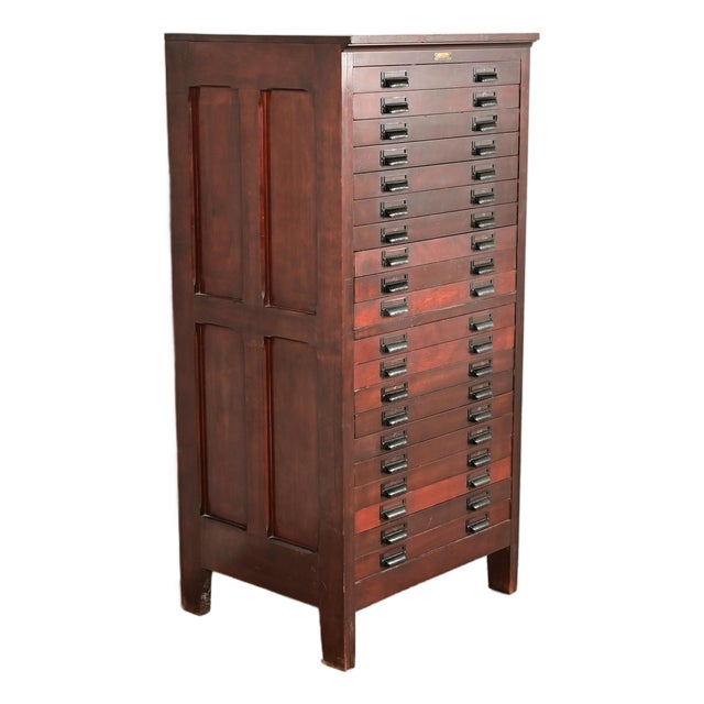 Antique Arts & Crafts Mahogany 20-Drawer Architect's Blueprint Flat File Cabinet by Hamilton, Circa 1900 For Sale