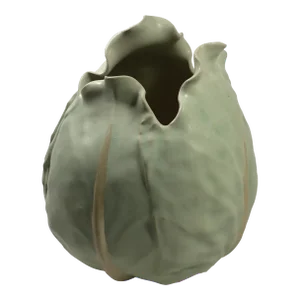 2000 Patricia Garrett Handmade American Pottery Large Green Cabbage Vase
