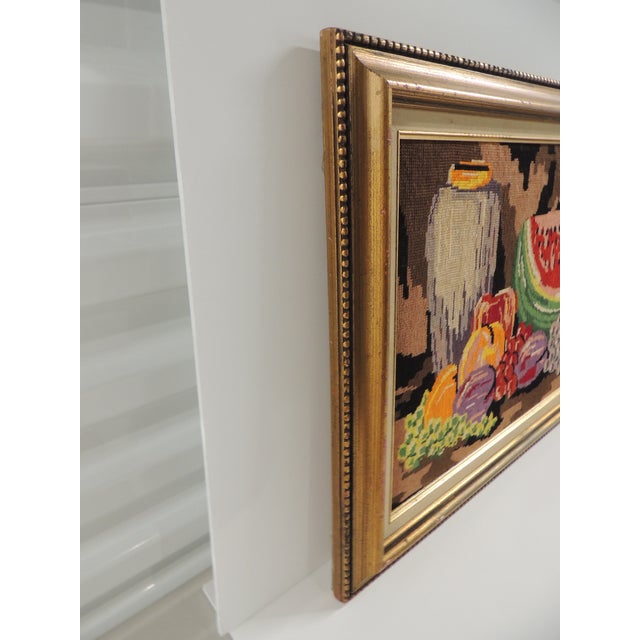 1950s Vintage Brown & Red Framed Tapestry Still Life of Fruits For Sale - Image 5 of 5