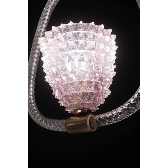 Metal Pink Rostrato Murano Glass Pendant by Barovier & Toso, 1940s For Sale - Image 7 of 12