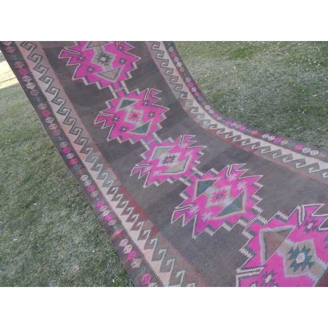 Boho Chic Vintage Turkish Kilim Tribal Runner , Extra Long Runner 4′11″ × 10′10″ For Sale - Image 4 of 12