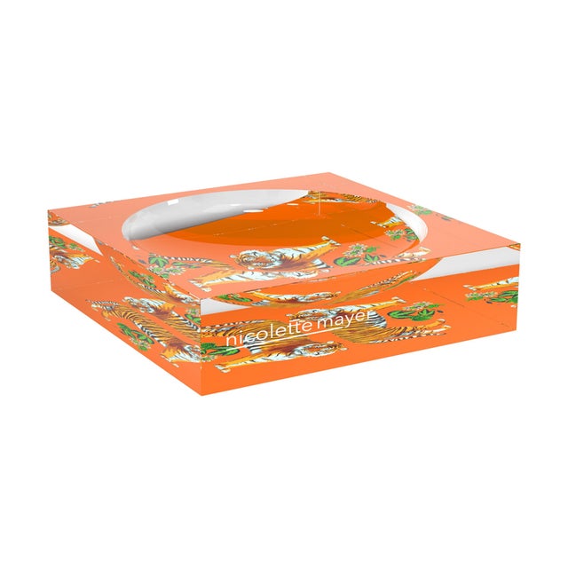 Tiger Seeing Double Orange Acrylic Candy Catchall Dish, Small For Sale - Image 11 of 11