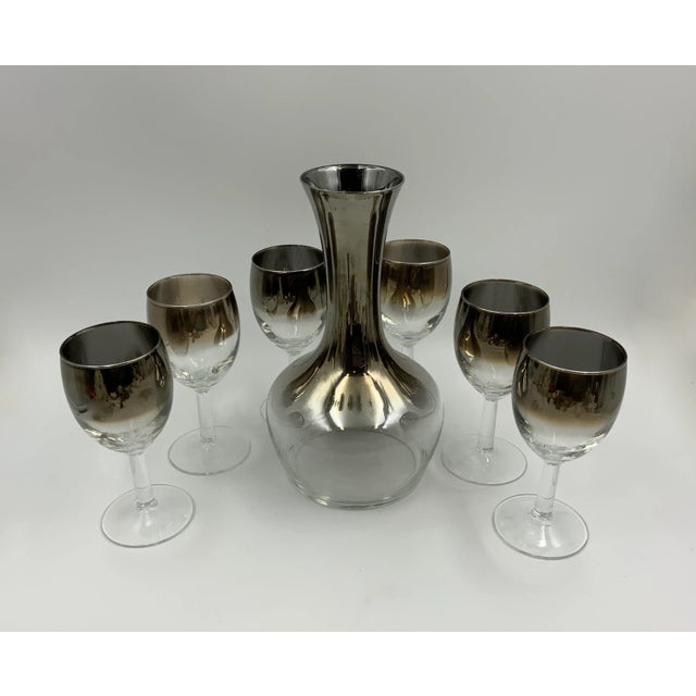 Metal Vintage Dorothy Thorpe Silver Fade Carafe & Stem Wine Glasses- 7 Pieces For Sale - Image 7 of 12