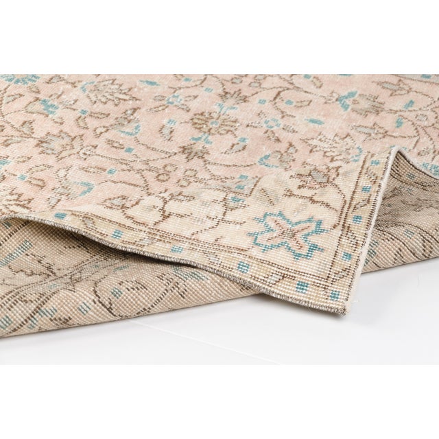 Peach Mid 20th Century Muted Oushak Turkish Rug, Faded Peach and Teal Area Rug For Sale - Image 8 of 10