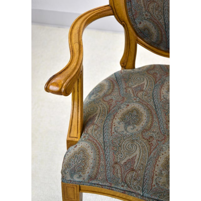 1950s Vintage Louis XVI Style Country French Provincial Solid Oak Cane & Upholstery Back Fluted Legs Chairs - Set of 4 For Sale - Image 11 of 12