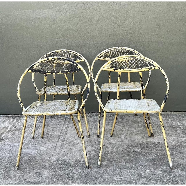 Vintage MCM Hoop Folding Wrought Iron Table and Chairs For Sale - Image 11 of 12