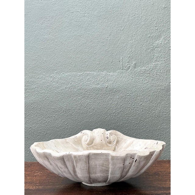 White Vintage Italian Carved Wood Shell Bowl For Sale - Image 8 of 12