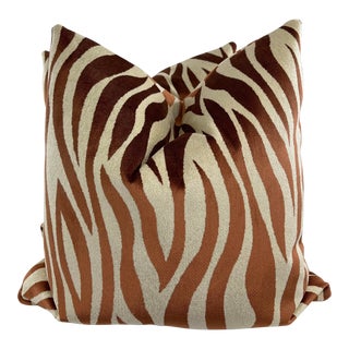 Zebra Velvet in Copper/Beige 22" Pillows-A Pair For Sale