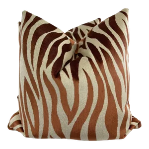 Zebra Velvet in Copper/Beige 22" Pillows-A Pair