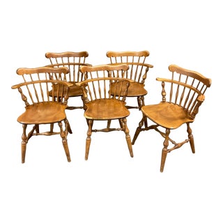 1970s Ethan Allen Americana Farmhouse Traditional Windsor Dining Chairs - Set of 5 For Sale