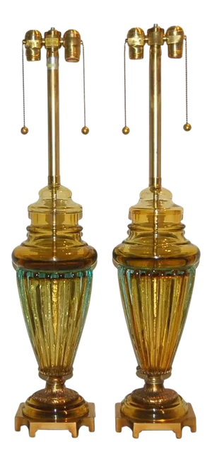 Vintage Gold Murano Glass Lamps by Marbro