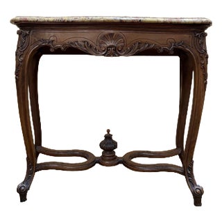 Louis XV Style Console in Carved Walnut and Marble For Sale