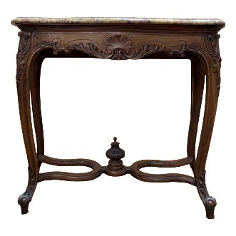 Louis XV Style Console in Carved Walnut and Marble For Sale