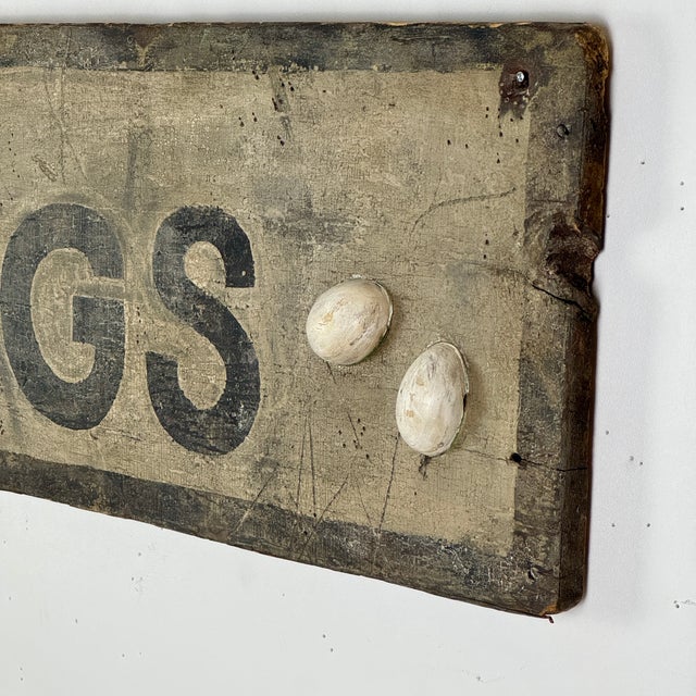 Antique 19th Century "Fresh Eggs" Wooden Sign With Applied Egg Shells For Sale - Image 11 of 15