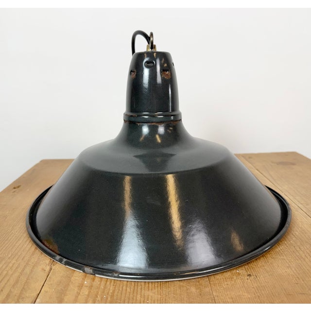 Industrial French Black Enamel Factory Pendant Lamp, 1960s For Sale - Image 11 of 17