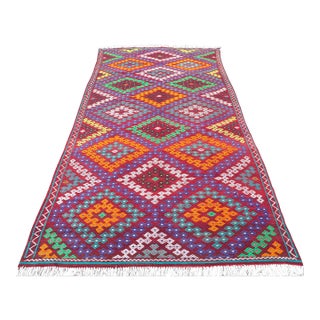 Mid 20th Century 60s Bright Colors Turkish Embroidered Boho Kilim Area Rug For Sale