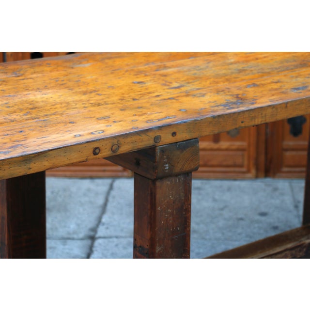 Brown Vintage Farmhouse Solid Wood Table, 1930s For Sale - Image 8 of 12