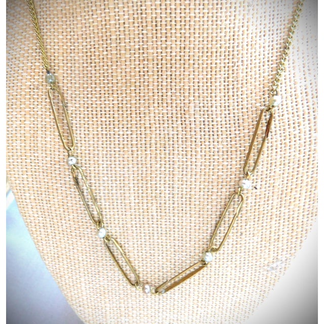 Antique Etched 9k Gold Lingerie Pin Necklace With Pearls For Sale - Image 10 of 12
