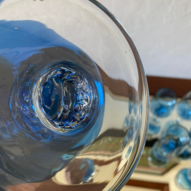 1960s Vintage Mid-Century Modern Italian Vimax Creations Blue Hand Blown Decanter & Cordial Digestif Glass Set - 7 Pieces For Sale - Image 12 of 13