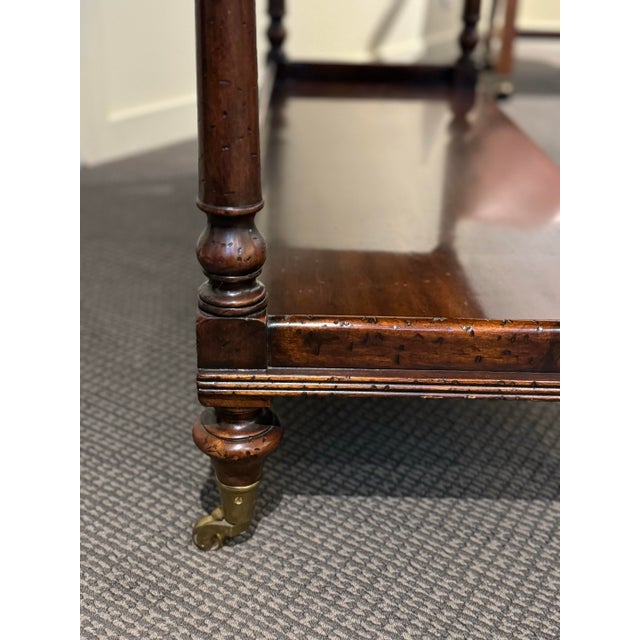 Vintage Payne Street Imports English Etagere Tiered Server, Solid Wood, Brass Casters For Sale - Image 9 of 12