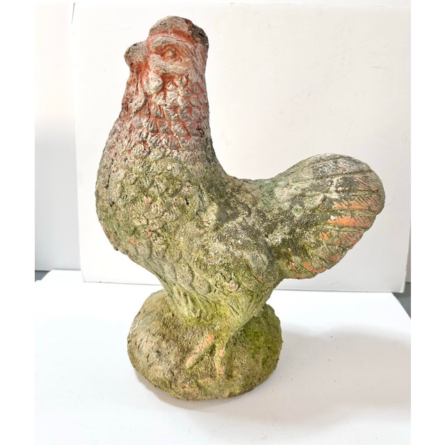 This wonderfully weathered rooster garden sculpture shows decades of natural aging, with moss, mineral deposits, and...
