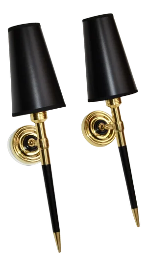 Maison Lancel French Mid-Century Modern Brass & Wood Wall Sconces, 1960 - a Pair