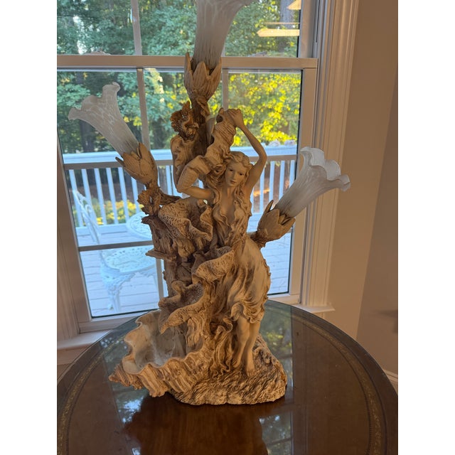 Mid-Century Modern Vintage Art Nouveau Style Figural Nymph Water Fountain Lamp - Fully Functional For Sale - Image 3 of 7
