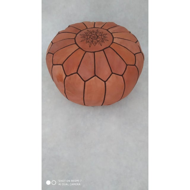 Auburn Contemporary Moroccan Leather Pouf Ottoman For Sale - Image 8 of 8