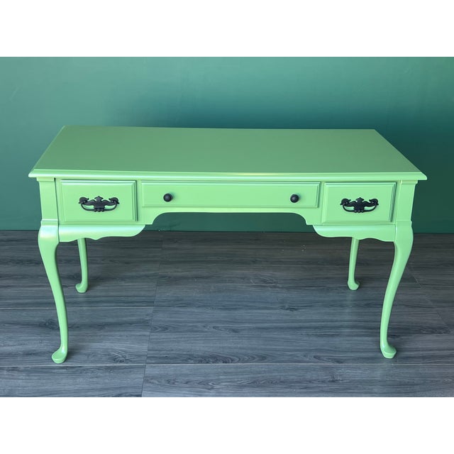 1970s Queen Anne Style Green Lacquered Desk For Sale - Image 17 of 18