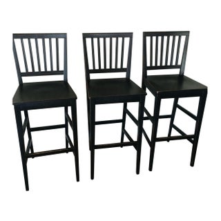 Crate & Barrel Black Distressed Bar Chairs - S/3 For Sale