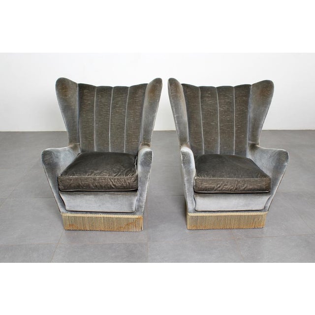 Mid-Century Green-Gray Velvet Armchairs attributed to G. Veronesi for ISA, Italy, 1950s, Set of 2 For Sale - Image 10 of 18